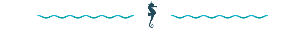 A blue seahorse is shown on the green background.